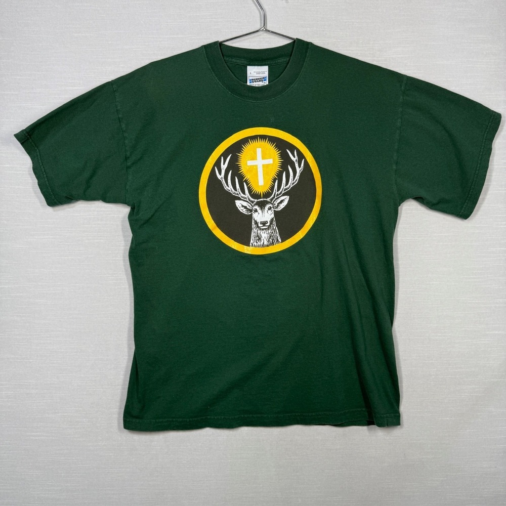 Vintage Saint Hubertus Shirt Men L Green Master Hunter Deer German Euro